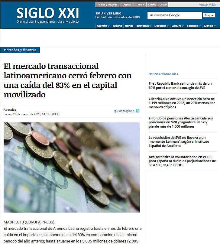 Mercados y finanzas El mercado transaccional latinoamericano cerró febrero con una caída del 83% en el capital movilizado